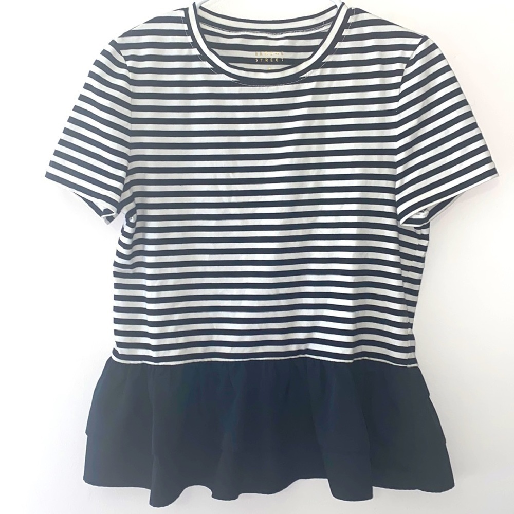 Kate Spade Striped Ruffle Cotton Blend Top